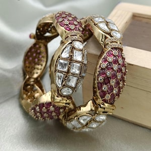 Bracelets kundan en époxy couleur rubis, ouvrables, en moissanite