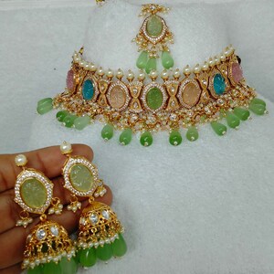 Multi color Fine Kundan Indian Bridal Choker, Wedding necklace, Fine kundan jewelry, Indian Jewelry, Bridal Jewelry  Sabyasachi Jewelry