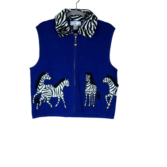 Lisa International Boiled Wool Blue Vest Zebra La… - image 1