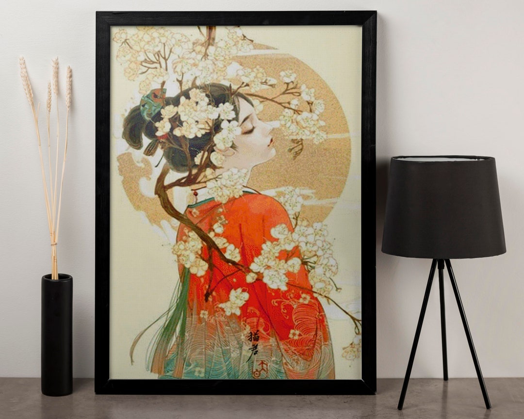 Japanese Geisha Framed Art , Japanese Geisha Canvas Wall Art , Geisha
