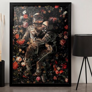 Space Love  Canvas Wall Art , Nasa Astronaut Couple Framed  Wall Art, Astronaut Love in Space Art,  Astronauts Wall Painting Framed Art 549