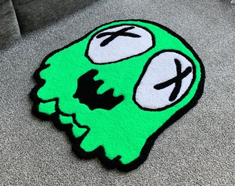 Green Ghost Rug, Handmade, Tufted, Cut Pile Gamer Rug for Bedroom, Sludge Life Gaming Rug