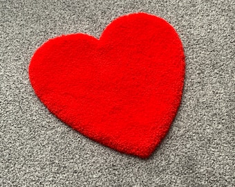 Red Heart Rug, Handmade, Tufted, Cut Pile Rug for Bedroom
