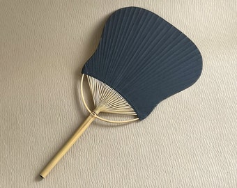 Handmade black plantain bamboo fan, Bansho paper fan, Traditional palm leaf hand fan, Japanese Uchiwa