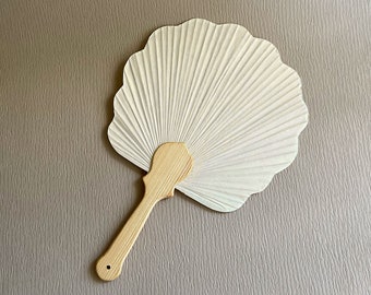 Handmade flower-shaped paper hand fan, Traditional Japanese paper fan, Ivory beige paddle fan,  Boho Home Decor, Luxury wedding favor