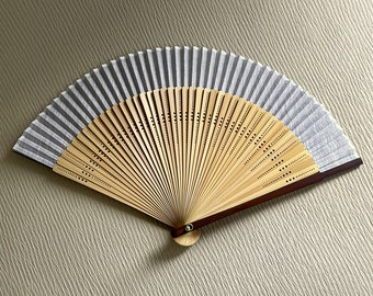 Grey melange engraved handheld fan, Bohemian carved dotted bamboo folding fan (8.2"), Japanese craft techniques, Summer accessories