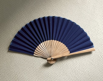 Indigo blue fabric bamboo fan (6.5"), Traditional Japanese navy mini hand fan, Tenugui hand fan, Edo folding fan