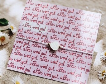 Everything will be alright - Bracelet with card, small gift for best friend/sister, delicately personalized heart bracelet, mental health