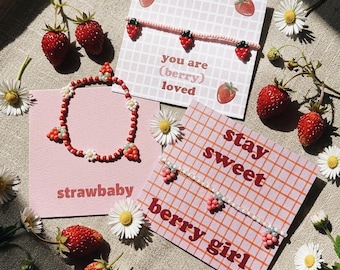 JUICY bracelet with card, fruit, strawberry, best friend, sister, mother, wife, delicate, personalized friendship bracelet, Y2K beaded bracelet