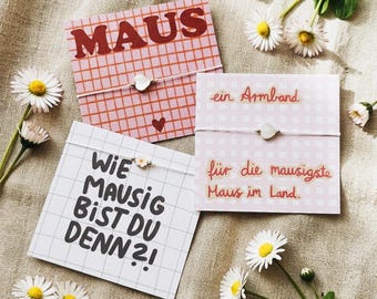 MAUSIG bracelet with card, Mausi Maus, small gift, best friend, sister, wife, delicate, personalized, friendship bracelet, heart bracelet