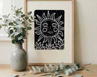 the sun - Linocut print - Linocut / Linocut / Prints / Print / Original / Abstract / Linocut / Art print