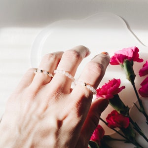 LIV - Rose Quartz - Rose Quartz Ring, Gemstone Ring, Healing Ring, Anti Stress Ring, Natural Stone, Pearl Ring, Anxiety Ring, Fear Ring