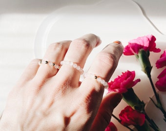 LIV - Rosenquarz - Rosenquarz Ring, Edelstein Ring, Heilring, Anti Stress Ring, Naturstei, Perlenring, anxiety ring, Angstring