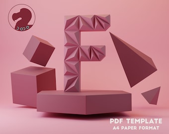 3D Papercraft F Letter Sculpture: Low Poly Alphabet (PDF Template)