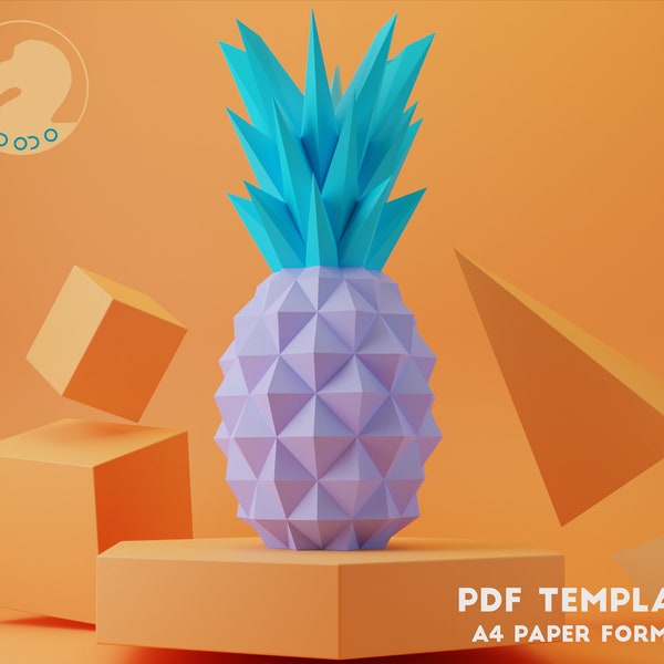 Pineapple Low Poly Papercraft PDF Template, Food Papercraft, Digital Template, Sculpture, Model