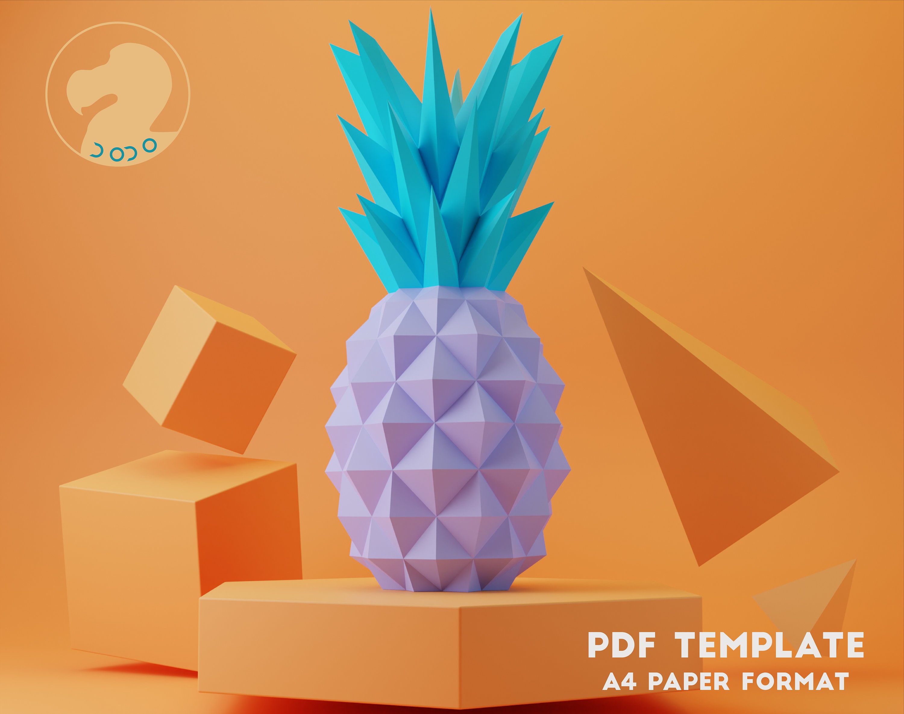 Pineapple Low Poly Papercraft PDF Template Food Papercraft Etsy