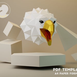 3D Eagle Head Papercraft, PDF Template, Low Poly Sculpture, DIY Gift Decor, Eagle Head Wall Decor