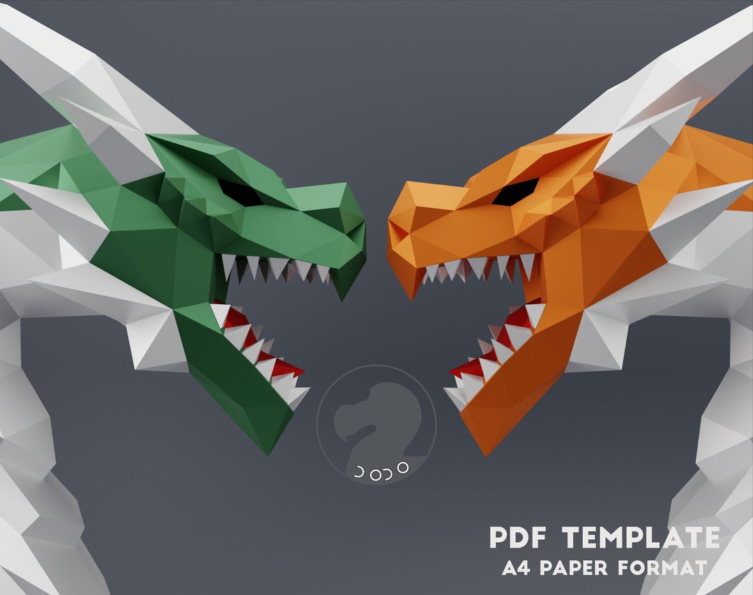 Papercraft 3D DRAGON HEAD, Low Poly Dragon Wall Decor para el hogar ...