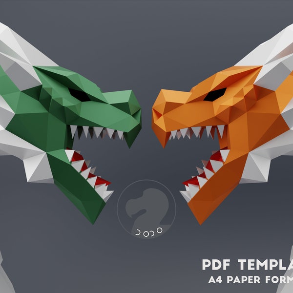 Papercraft 3D DRAGON HEAD, Low Poly Dragon Wall Decor for Home, Dragon Sculpture, Dragon PDF Template