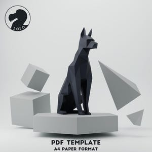 Papercraft 3D Doberman Figure, PDF Template, Paper Sculpture, gift, low poly papercraft, papercraft pdf, diy papercraft