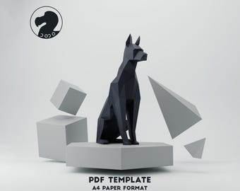 3D-doberman-pappersskulptur: DIY-lågpolydekor (PDF-mall)