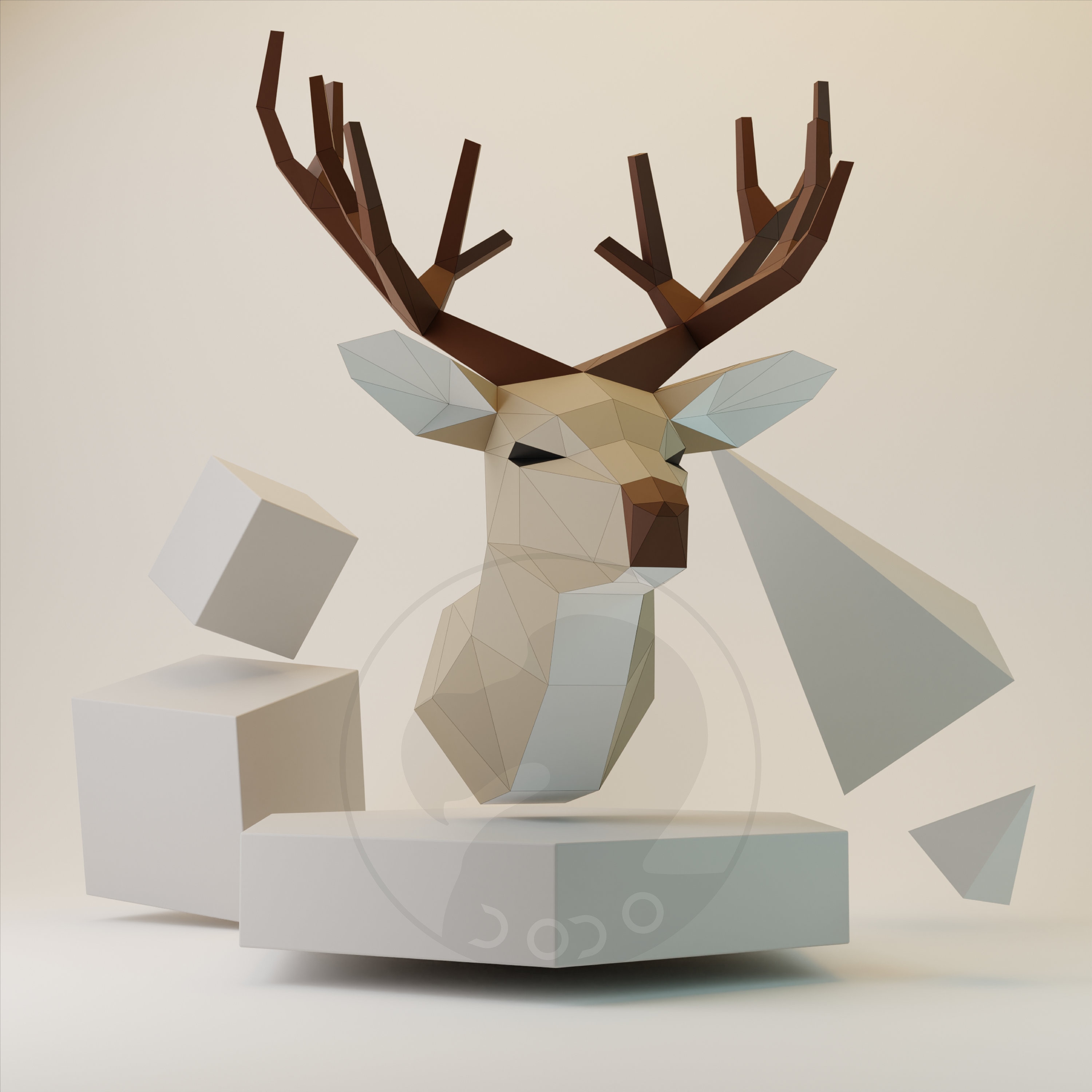 XL Deer Head 3D Papercraft, Deer Wall Decor, Low Poly Paper XL Deer Head 3D Papercraft, Deer Wall Decor, Low Poly Paper