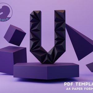 Papercraft 3D V LETTER, ALFABETO Low Poly, Decoración para el hogar, Escultura de letras, Plantilla PDF, Letra Low Poly