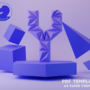 Puede incluir: Imagen renderizada digitalmente con un diseño geométrico en tonos azules. El diseño incluye una gran letra "Y" estilizada y varias formas geométricas flotantes. El texto "PDF TEMPLATE A4 PAPER FORMAT" está en la parte inferior.