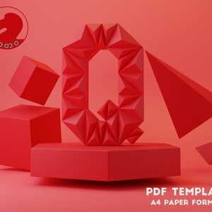Papercraft 3D Q LETTER, Low Poly ALPHABET, Decor for Home, Letter Sculpture,PDF Template, Low Poly Letter