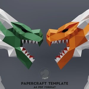 Papercraft 3D DRAGON HEAD, Low Poly Dragon Wall Decor for Home, Dragon Sculpture, Dragon PDF Template
