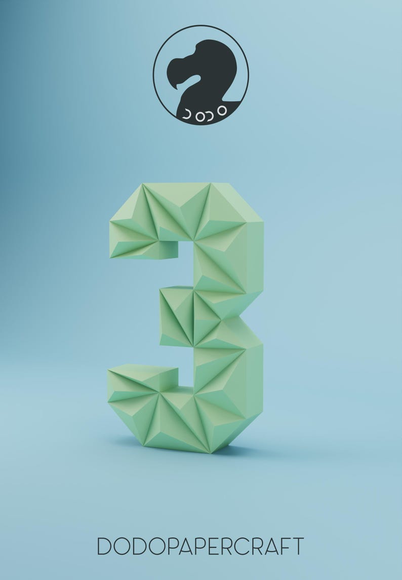 Number Three Paper Low Poly Number 3 Papercraft: 3D Model Sculpture (PDF Template) - Etsy