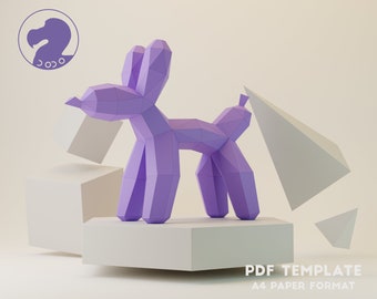Balloon Dog Paper Craft, DIY Sculpture, PDF Origami, Digital Template ,Low Poly