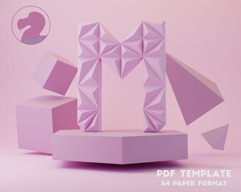 Papercraft 3D M LETTER, Low Poly ALPHABET, Decor for Home, Letter Sculpture,PDF Template, Low Poly Letter
