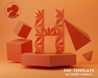3D Papercraft H Letter Sculpture: Low Poly Alphabet (PDF Template)