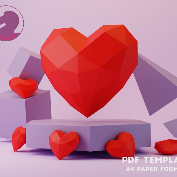 Heart Papercraft Wall Decor and 3D full heart SET 2 files for Valentine's Day 3D Low Poly Paper Template