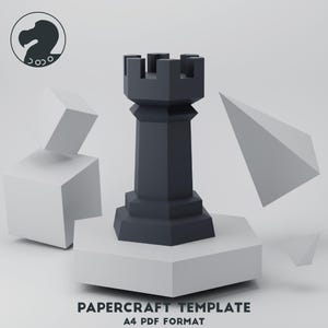 3D Rook Chess Papercraft Template,Papercraft Chess Pieces,3D Chess, Low Poly Papercraft, Chess Sculpture