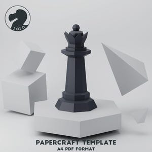 3D-koningin schaken Papercraft-sjabloon, Papercraft-schaakstukken, 3D-schaken, Low Poly Papercraft, schaaksculptuur