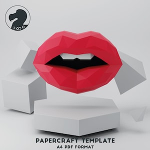 Lèvres 3D Papercraft, bouche avec dents, lèvres low poly, décoration murale pour la maison, sculpture de lèvres, modèle PDF de lèvres