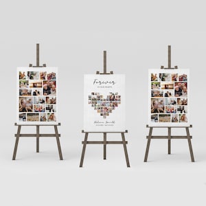 Minimalist Funeral Photo Collage for men or woman, SET Funeral Heart Collage Templates, Easel Display Memorial Poster, Celebration of Life