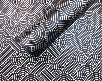 Lokta Paper Sheet - Art Deco - Black | Decorative Paper | Collage | Junk Journal | Screen Print | Tree Free Paper | Handmade Paper
