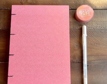 Handmade Journal | Blank Journal | Gold Dots on Pink Chiyogami Paper