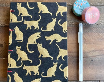 Customizable Handmade Journals | Blank Journal | Lined Journal | Graph Journal | Gold Cats