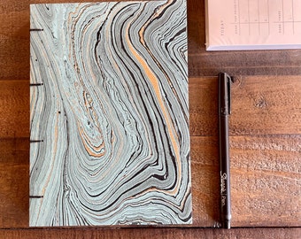 Customizable Handmade Journals | Teal | Lined Journal | Blank Journal | Graph Journal | Hand Marbled Covers | Marble Paper