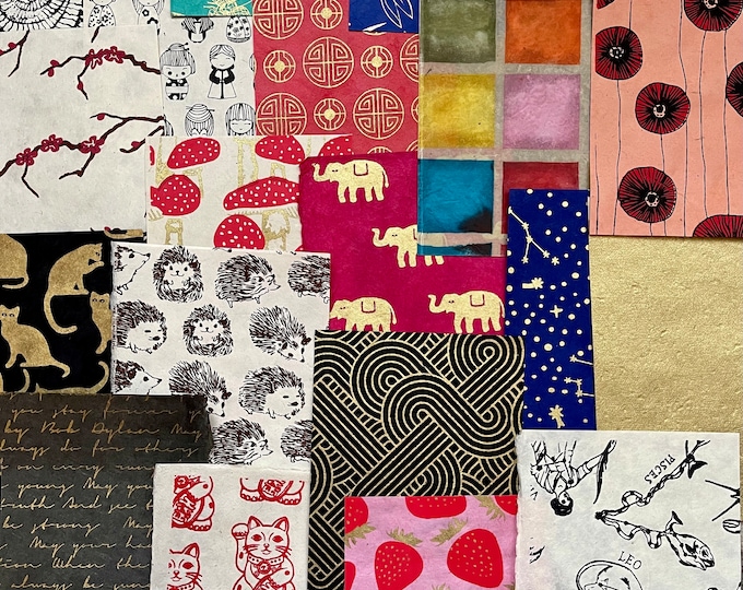 Featured listing image: Lokta Paper Pack, Decorative Paper Pack, Paper Packs, Craft Paper Packs, Craft Mixed Paper Packs, Paper Scrap Pack, Collage, Junk Journal
