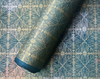 Lokta Paper Sheet - Geometric - Metallic/Teal | Decorative Paper | Collage | Junk Journal | Screen Print | Tree Free Paper | Handmade Paper