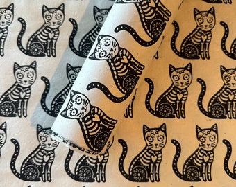 Lokta Paper Sheet - Sugar Skull Cats | Decorative Paper | Collage | Junk Journal | Screen Print | Tree Free Paper | Handmade Paper