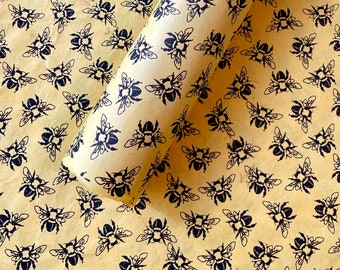 Lokta Paper Sheet - Bees on Yellow Paper | Decorative Paper | Collage | Junk Journal | Tree Free Paper | Handmade Paper