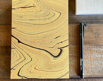 Customizable Handmade Journals | Ochre | Yellow | Lined Journal | Blank Journal | Graph Journal | Hand Marbled Covers | Marble Paper