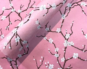 Lokta Paper Sheet - Cherry Blossoms | Decorative Paper | Collage | Junk Journal | Screen Print | Tree Free Paper | Handmade Paper