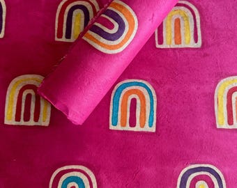 Rainbow Batik Lokta Paper Sheet: Hot Pink Decorative Handmade Paper
